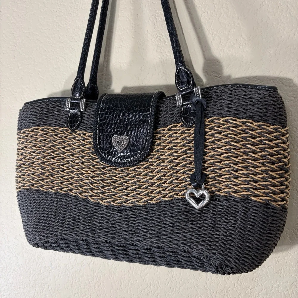 Brighton Savannah Black & Cream Woven Shoulder Bag Lined 16
